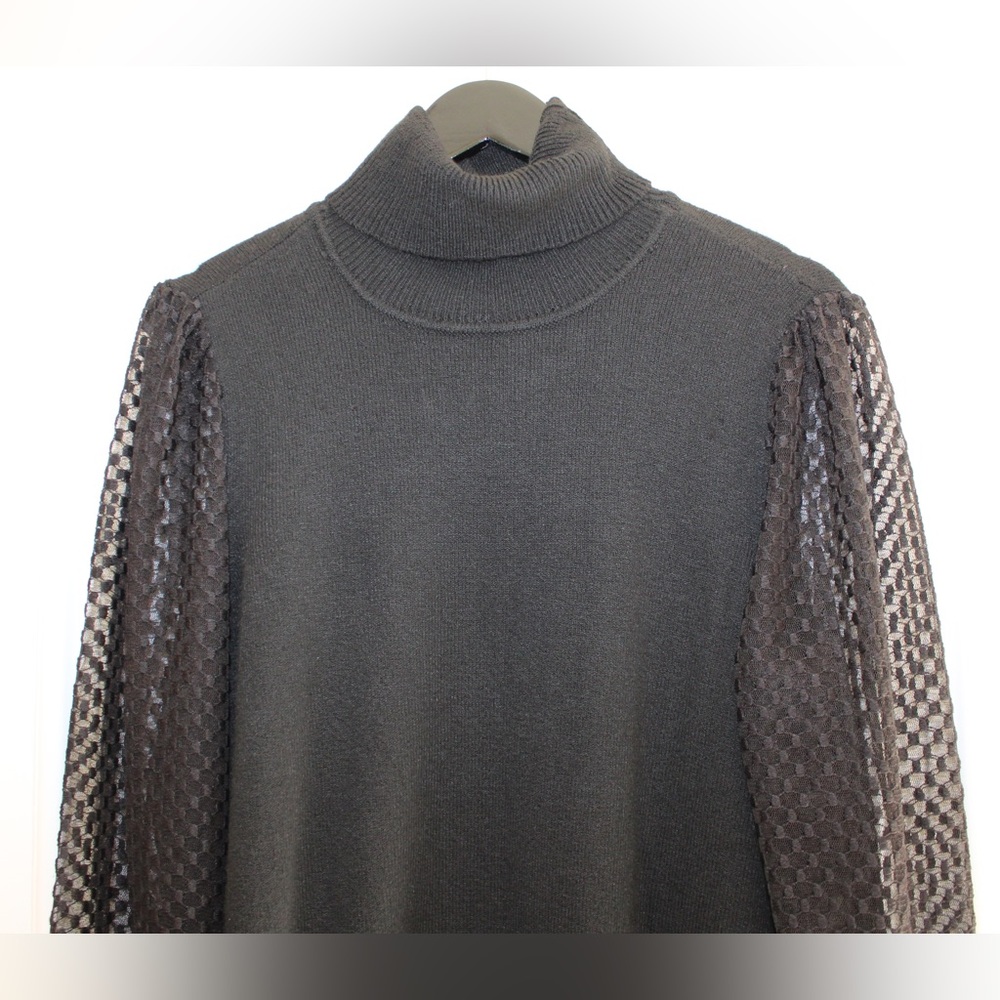 Marled black turtleneck with sheer sleeves (women’s XL) (NWT) - Picture 2 of 9